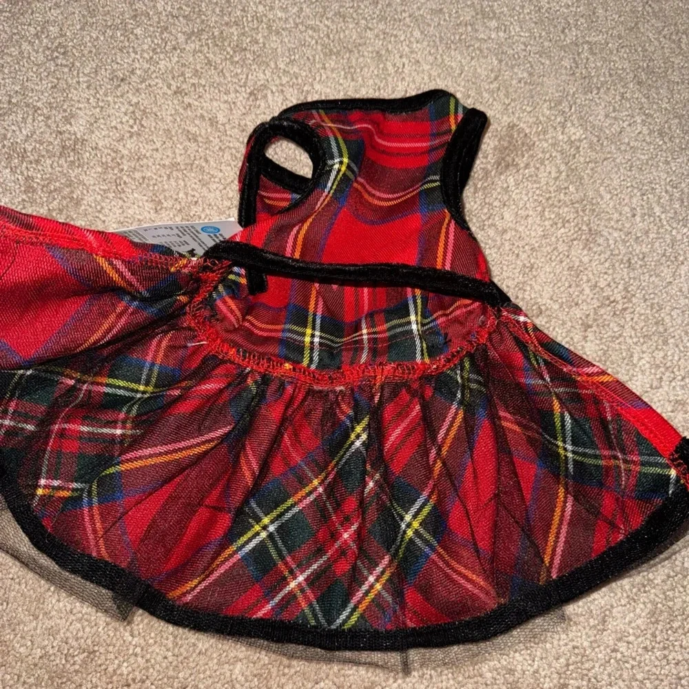 Red Tartan Plaid Christmas Dress with bows and Gems for Dogs Size Small
